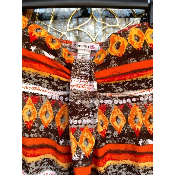 90s Body central Size Small multicolor ethnic bandeau Stretchy maxi dress hippie - Picture 7 of 10